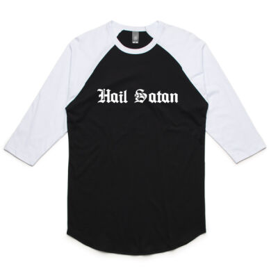 Hail Satan white - basics collection  - 3/4 Raglan Tee Unisex Thumbnail